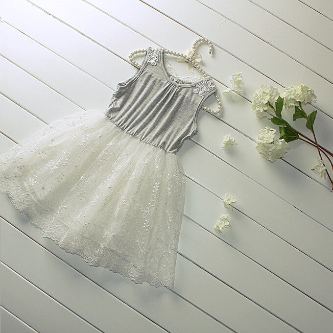 New Summer Girl Dress Sweet Girls Kids Lace Princess Sleeveless Cotton Grey Dress Children Clothing - CelebritystyleFashion.com.au online clothing shop australia