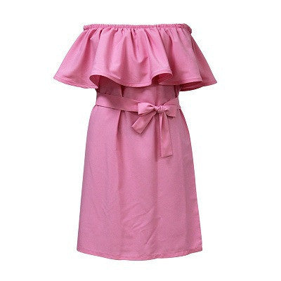 Online discount shop Australia - Fashion Brand Summer Dress Women Off Shoulder Dress Sleeveless Ruffles Cross Straps Dresses Candy Color Party Dresses