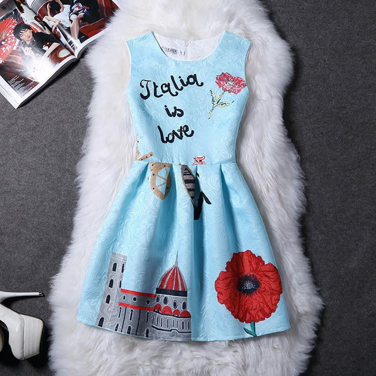 Women Print Floral Vest Dress Sleeveless A Line Party Fashion Dresses Vestido De Festa