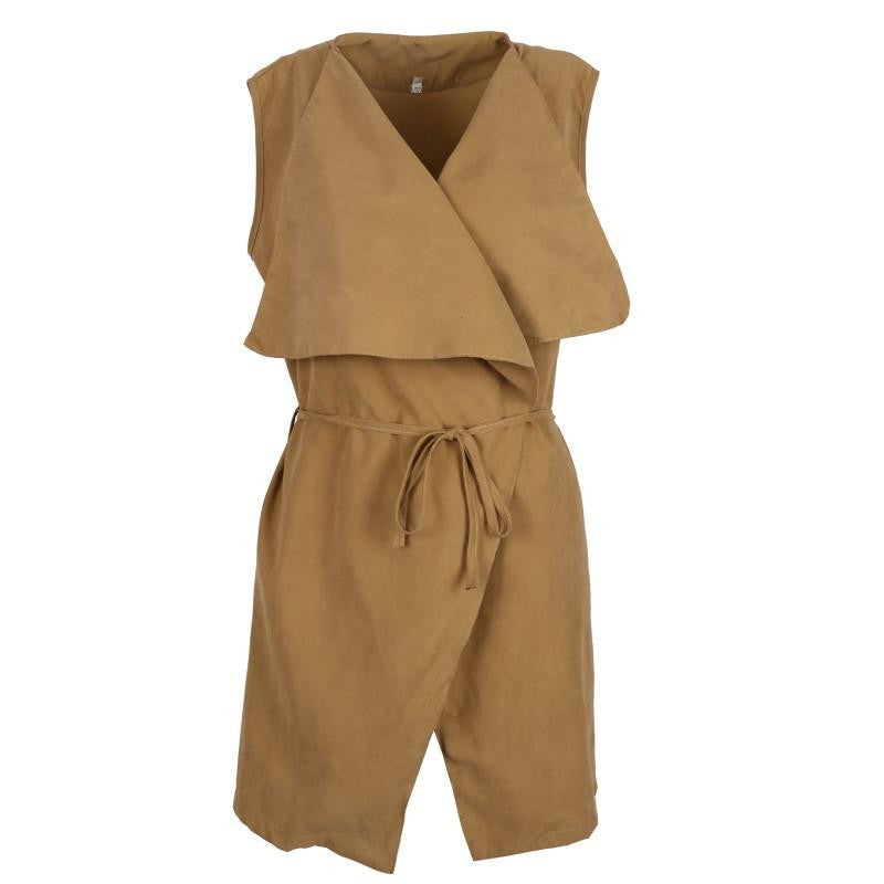 Women's Lapel Sleeveless Long Waistcoat Cardigan Coat Blazer Jackets