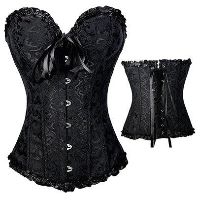 Lovely Pure Women Satin Bustier Lace up Boned Top Corset Overbust