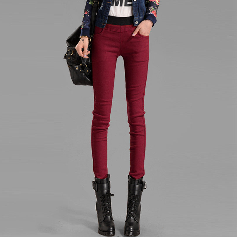 Online discount shop Australia - Candy Colors Plus Thick Velvet Pants Pocket Pencil Pants For Women Warm Trousers Woman