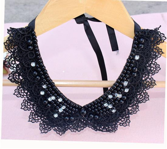 Vintage black lace beaded collar choker collar necklace fake collar women 's clothing accessories sweet false collar