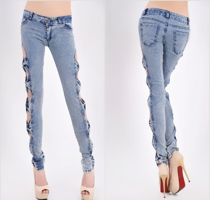 Online discount shop Australia - Fashion Sexy Low Waist Zipper Skinny Vintage Slim Bow Cotton Pencil Pants Hollow Out Women Jeans Female