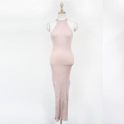 Women Long knitting Dress Spring Slim Bodycon Dresses Elastic Skinny Split Dress Brief Halter Black Dresses vestidos
