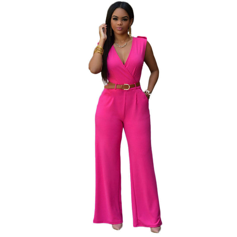 Online discount shop Australia - Jumpsuit Long Pants Overalls Dear Lover Women's Fashion Red V Neck Belt Embellished Elegant Playsuit Lady Work Wear LC64003