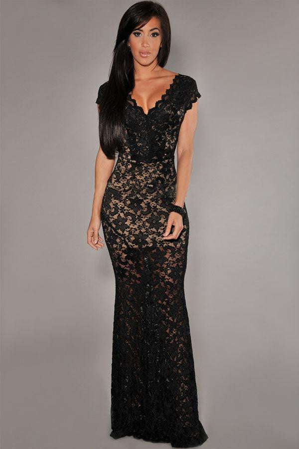 Vintage Orchid Lace Nude Illusion V-neck Low Back Party Gowns Dress