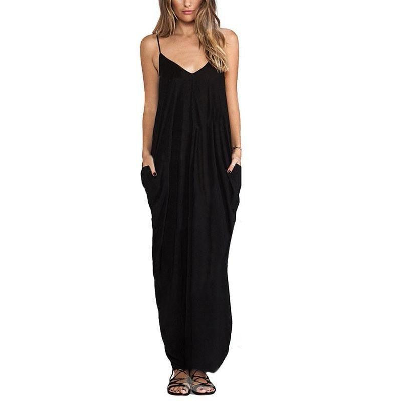 Zanzea Women Boho Strapless V Neck Sleeveless Dress Casual Loose Long Maxi Solid Dress Vestidos Plus Size