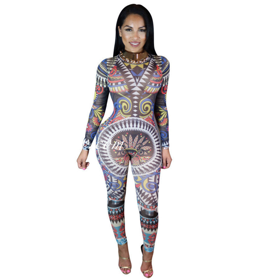 Nicki Minaj Vintage Bodycon Jumpsuit Patchwork Bodysuit for Women Party Romper Chain Print Prom Playsuit Club Jumpsuits