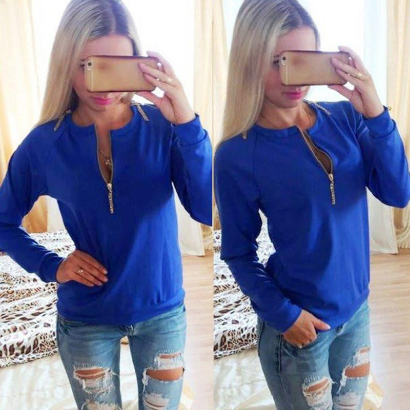Women V-Neck Long Sleeve Hoodies Sweatshirt Jumper Pullover Tops