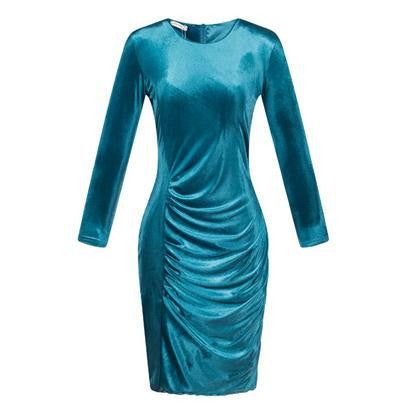 Online discount shop Australia - Fashion style spring casual women dress long sleeve sheath Pleuche dresses clubwear plus size women clothing fold pleuche S118