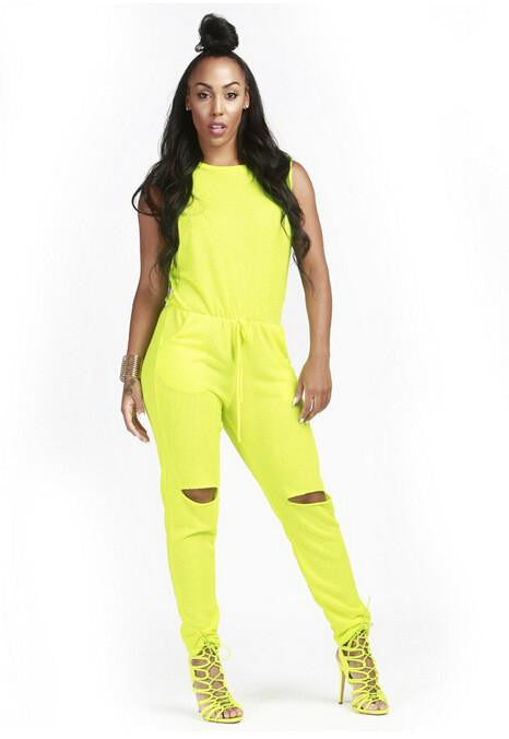 Women Drawstring Bodycon Jumpsuit Sleeveless Zipper Back Long Playsuits Round Collar Knee Cut Rompers Plus Size XXL