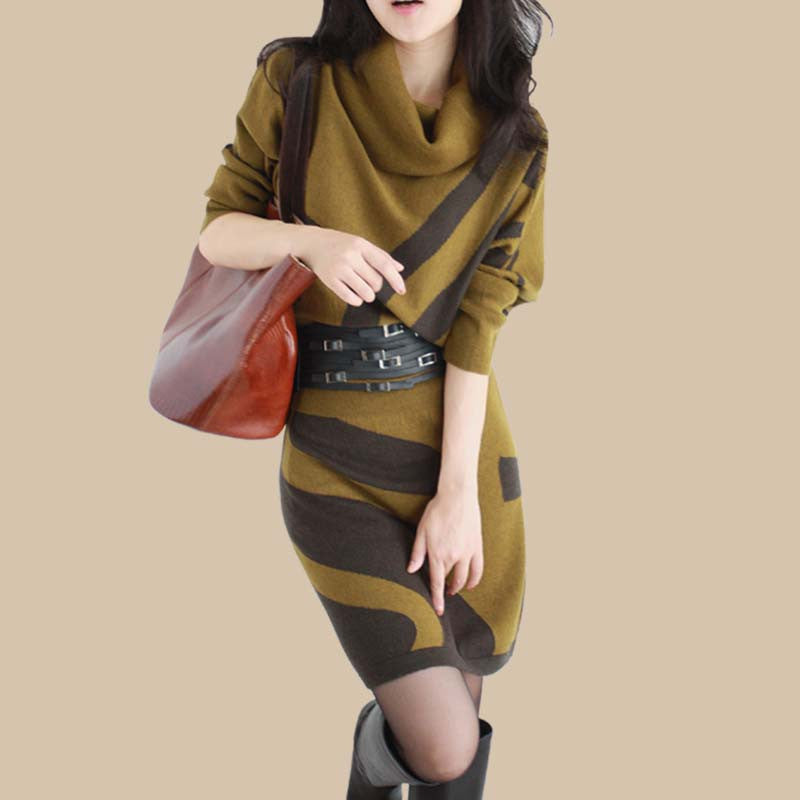 Online discount shop Australia - HEE GRAND Spring Women Knitted Dress Batwing Sleeve Sexy Long Turtleneck Striped Casual Loose Vestidos With Sashes WQL3344