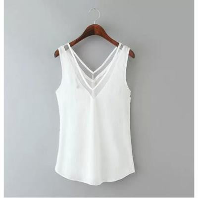 Women Tank Top Black /White Chiffon Tops Casual Woman Sleeveless Blouse