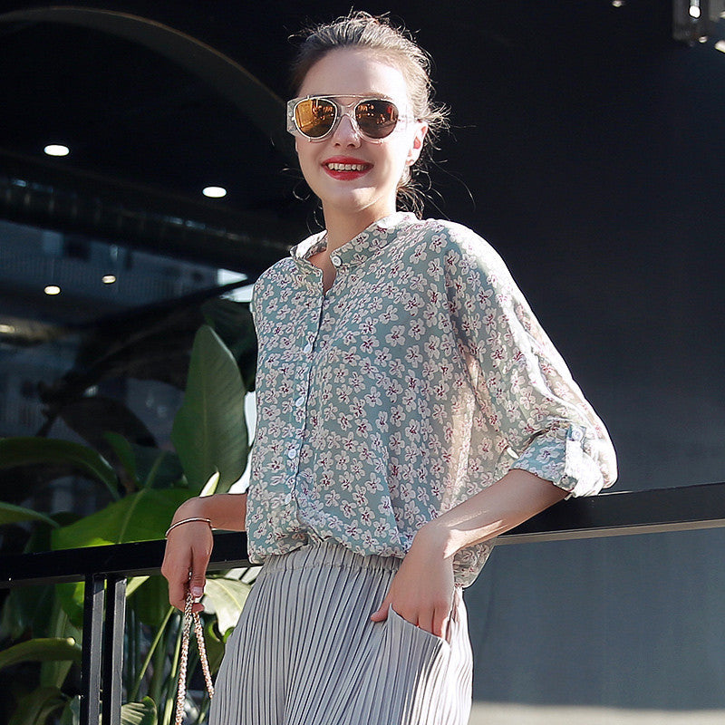 Printed Designs Half Sleeve Chiffon Blouse For Women Tops Vintage Shirts Blouse Shirt