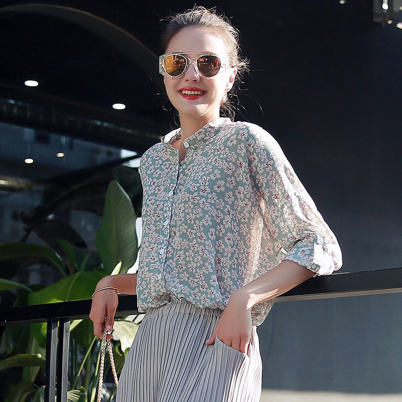 Printed Designs Half Sleeve Chiffon Blouse For Women Tops Vintage Shirts Blouse Shirt