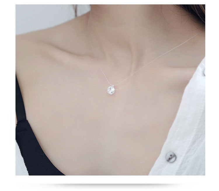 Online discount shop Australia - 925 Sterling Silver Dazzling Zircon Necklace And Invisible Transparent Fishing Line Simple Pendant 38-40cm Personality Jewelry