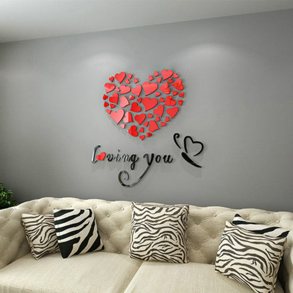Romantic DIY Art 3D Acrylic Love Heart Wall Sticker Bedroom Living Room wedding decoration wall stickers muraux wallpaper Y3