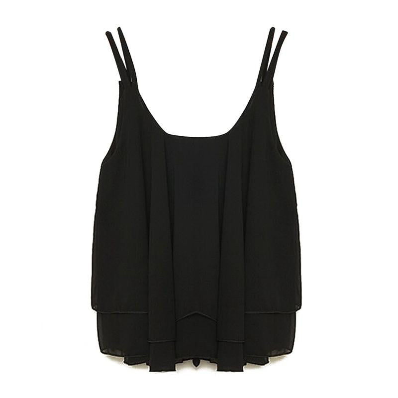 Style Tank Tops Womens Chiffon Double Layer Sleeveless Casual Solid Crop Top Plus Size S-4XL