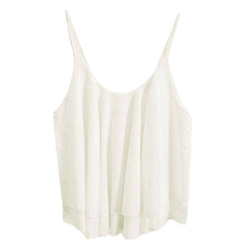 Style Tank Tops Womens Chiffon Double Layer Sleeveless Casual Solid Crop Top Plus Size S-4XL