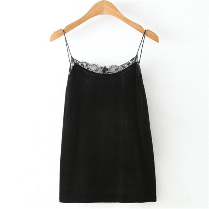 Online discount shop Australia - European New  Women Sexy Sleeveless Tanks velvet Lace Patchwork Black Vest Fashion Casual Women's Cotton Tank Tops