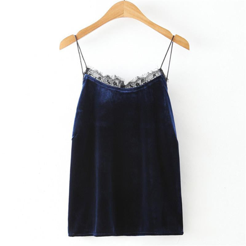 Online discount shop Australia - European New  Women Sexy Sleeveless Tanks velvet Lace Patchwork Black Vest Fashion Casual Women's Cotton Tank Tops