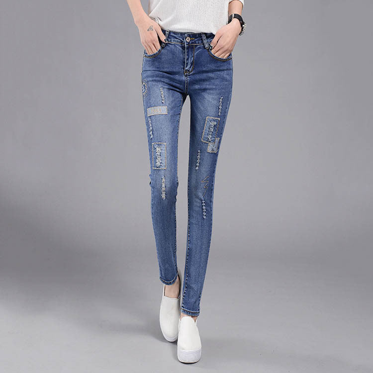 Online discount shop Australia - High Waist Jeans woman Female Distressed Slim Patchwork Denim Pants Pencil Ripped vintage Skinny Jeans For Women