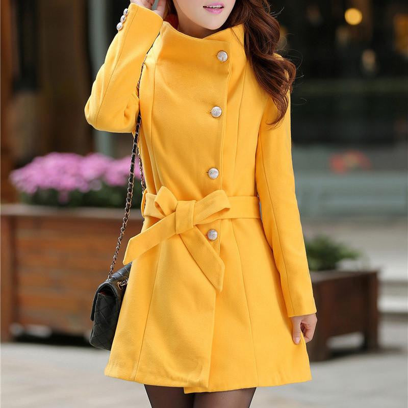 Women Trench Coat Warm Long Outwear OL Work Suits Turn Down Collar Elegant Belt Ladies Coat