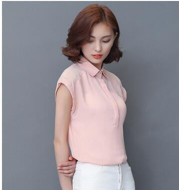 Women Plus Size Chiffon Blouses Lady Female Work Casual Short Sleeve Floral Printed Shirts Turn Down Collar