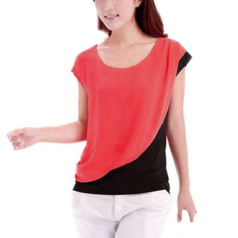 Women Ladies Casual Chiffon Blouses Short Sleeve Shirt Tops M L XL S3