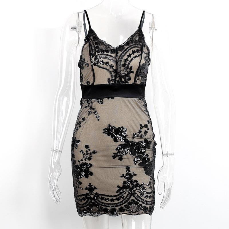 Simplee Apparel Evening party elegant sequin dress Women sexy v neck bodycon dress short beach summer dress mesh vestidos