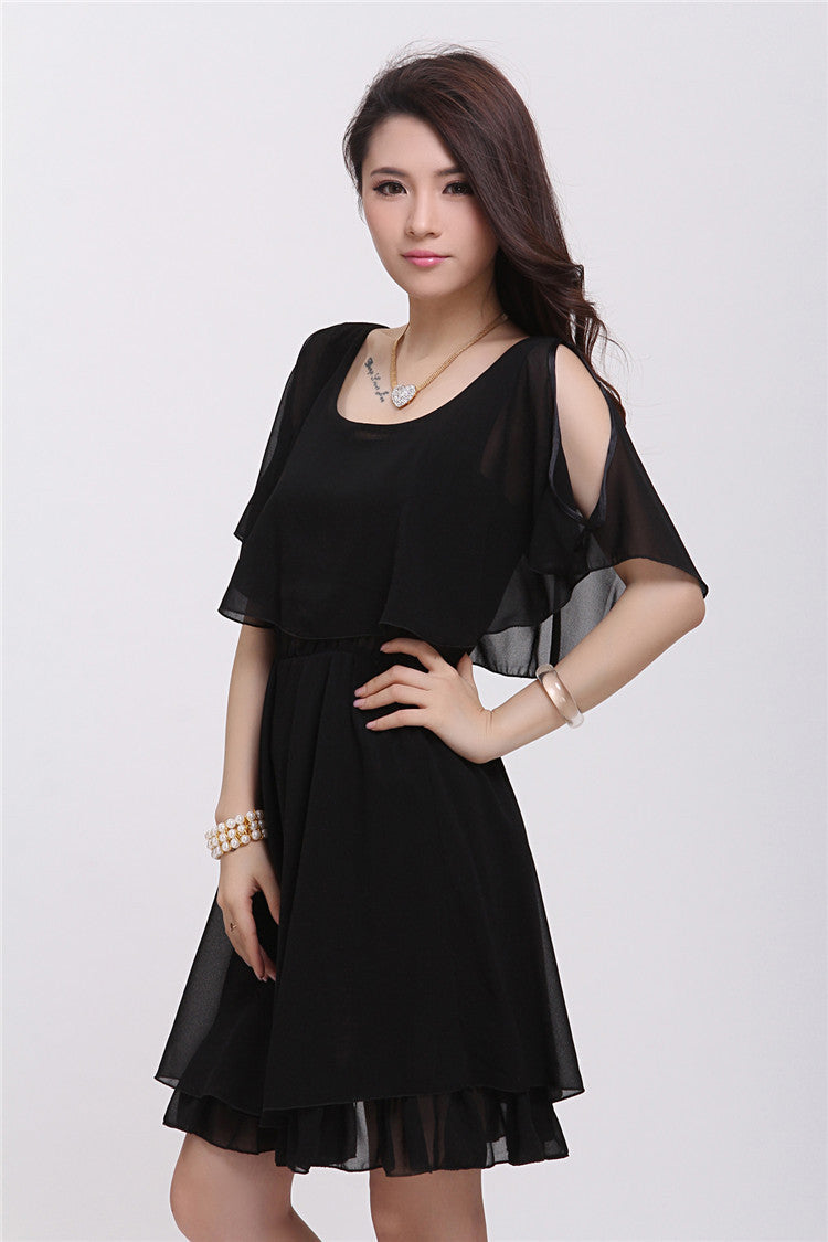 Women Summer Fashion Faux Tiwnset Styles Chiffon Casual Slim Dress Lady Girl 4 Color Black White vestidos
