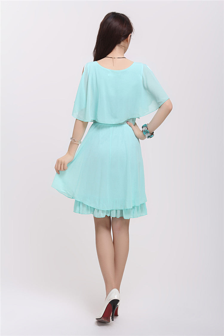 Women Summer Fashion Faux Tiwnset Styles Chiffon Casual Slim Dress Lady Girl 4 Color Black White vestidos