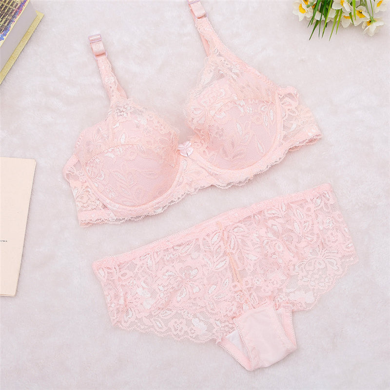Plus Size Women Bra Set Lace Push Up Bras Bra Sets Floral Underwire Bras Underwear Women Lingerie NY50