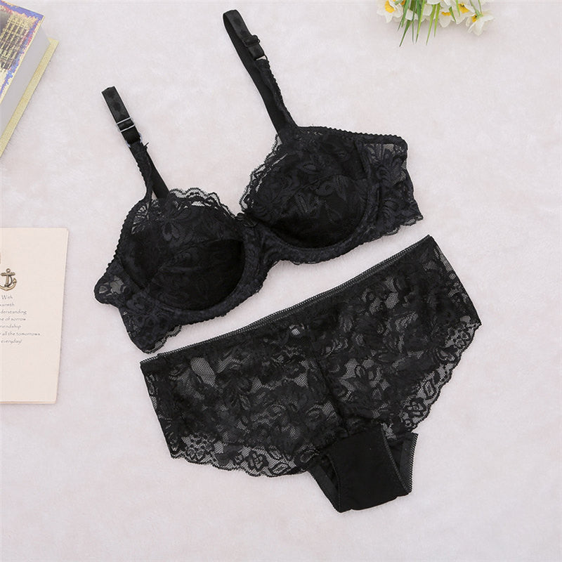 Plus Size Women Bra Set Lace Push Up Bras Bra Sets Floral Underwire Bras Underwear Women Lingerie NY50