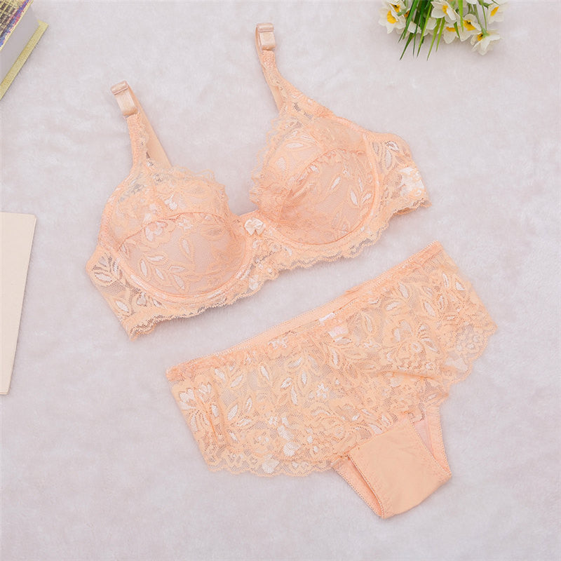 Plus Size Women Bra Set Lace Push Up Bras Bra Sets Floral Underwire Bras Underwear Women Lingerie NY50