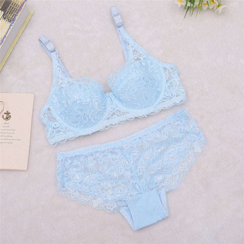 Plus Size Women Bra Set Lace Push Up Bras Bra Sets Floral Underwire Bras Underwear Women Lingerie NY50
