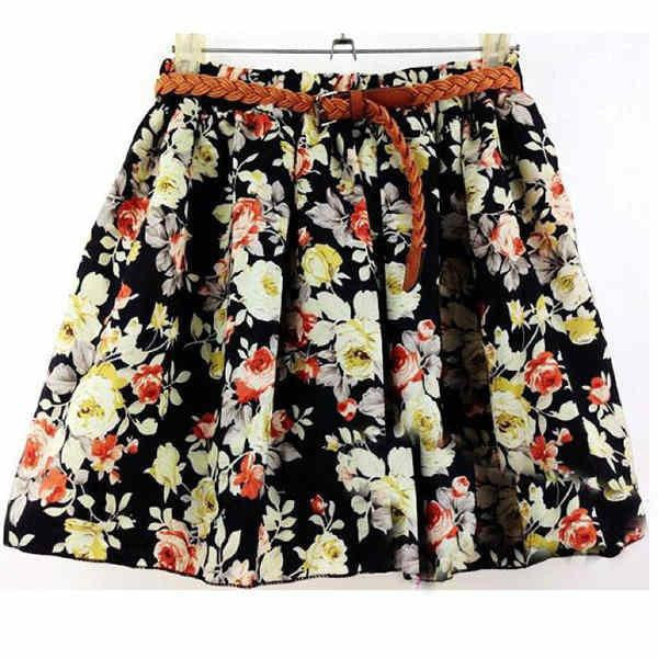 Skirts Womens Floral Polka Dot Chiffon Skirt Pleated Short Mini Skirt