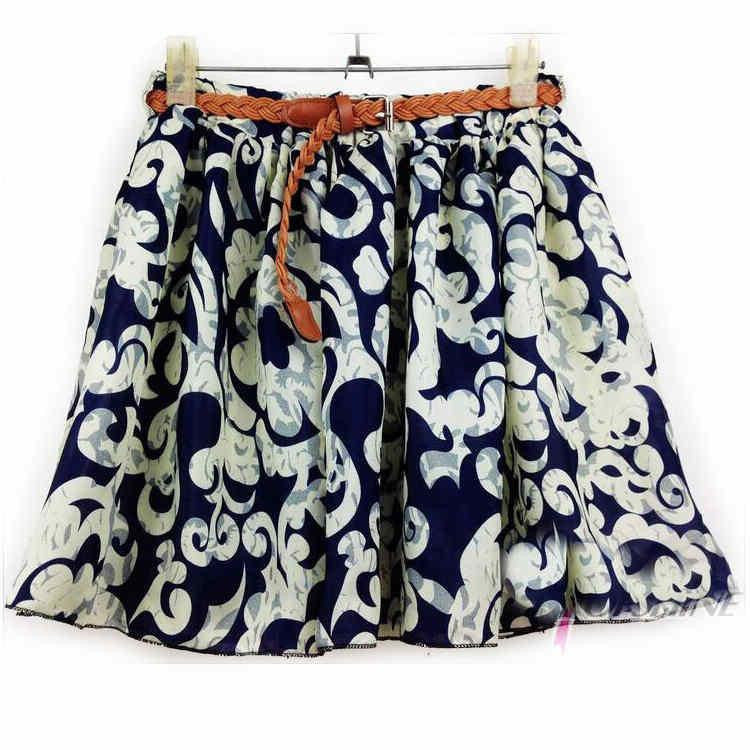 Skirts Womens Floral Polka Dot Chiffon Skirt Pleated Short Mini Skirt