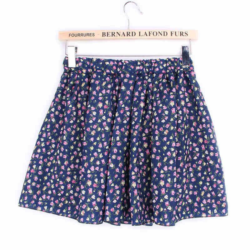 Skirts Womens Floral Polka Dot Chiffon Skirt Pleated Short Mini Skirt