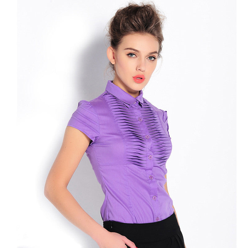 Online discount shop Australia - new arrival style Slim OL stand collar fold white black purple long women body shirt #4038