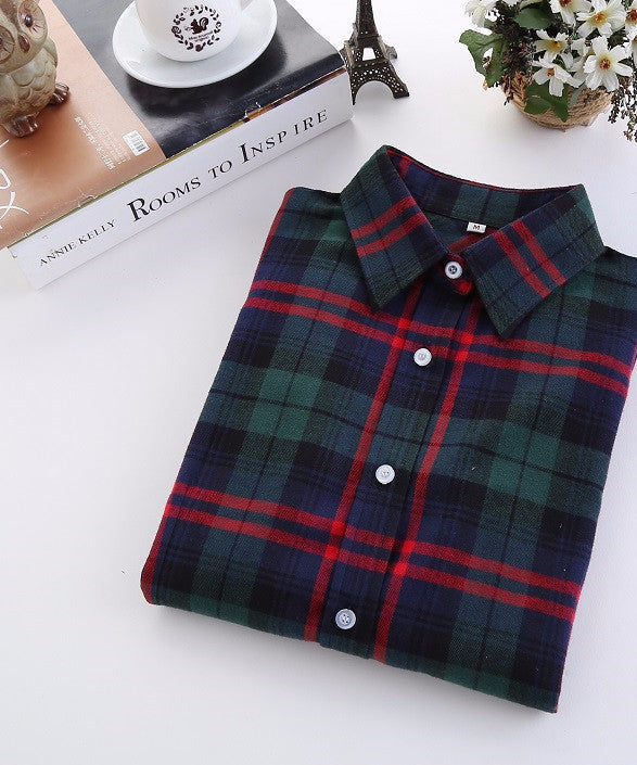 Online discount shop Australia - Fashion Plaid Shirt Female College style women's Blouses Long Sleeve Flannel Shirt Plus Size Cotton Office tops