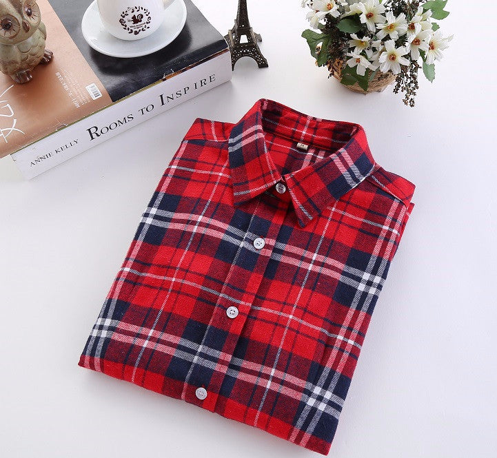Online discount shop Australia - Fashion Plaid Shirt Female College style women's Blouses Long Sleeve Flannel Shirt Plus Size Cotton Office tops