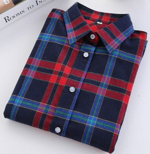 Online discount shop Australia - Fashion Plaid Shirt Female College style women's Blouses Long Sleeve Flannel Shirt Plus Size Cotton Office tops