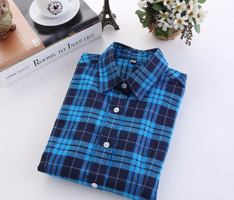 Online discount shop Australia - Fashion Plaid Shirt Female College style women's Blouses Long Sleeve Flannel Shirt Plus Size Cotton Office tops