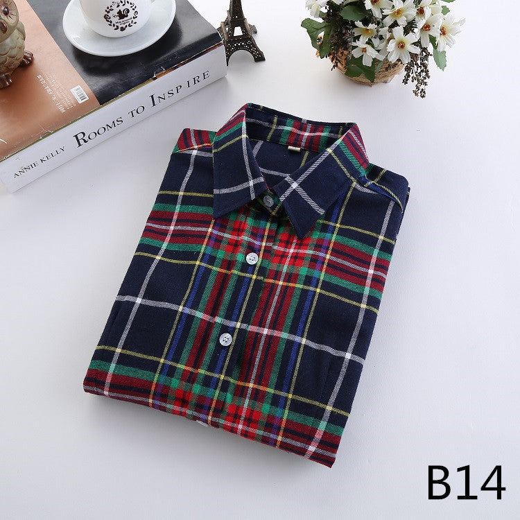 Online discount shop Australia - Fashion Plaid Shirt Female College style women's Blouses Long Sleeve Flannel Shirt Plus Size Cotton Office tops