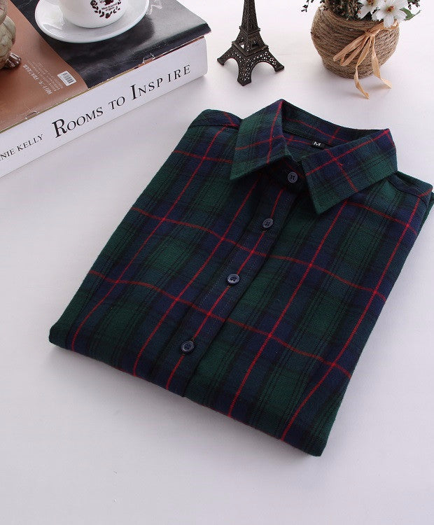 Online discount shop Australia - Fashion Plaid Shirt Female College style women's Blouses Long Sleeve Flannel Shirt Plus Size Cotton Office tops
