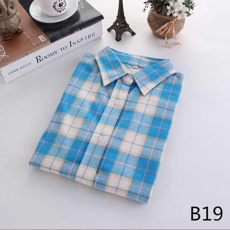 Online discount shop Australia - Fashion Plaid Shirt Female College style women's Blouses Long Sleeve Flannel Shirt Plus Size Cotton Office tops