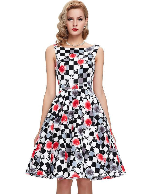 Print floral 50s 60s Vintage dresses Audrey Hepburn Sleeveless style summer retro dress Vestidos robe womens clothing