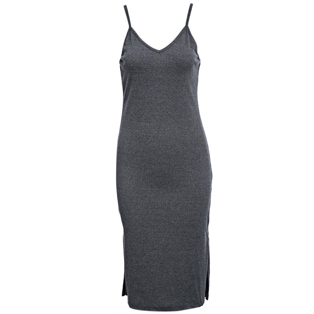 Online discount shop Australia - Ladies Elegant Knitted Side Split Midi Bodycon Dress Women Summer Brandy Melville Spaghetti Strap Sexy Deep V Neck Beach Dress